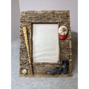Baseball Picture Frame Faux Wood Resin Vintage Sports Decor 3x5
